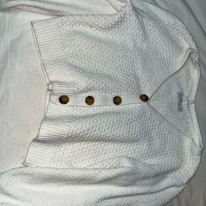 Abercrombie & Fitch White Off-the-Shoulder Sweater with Brown Buttons